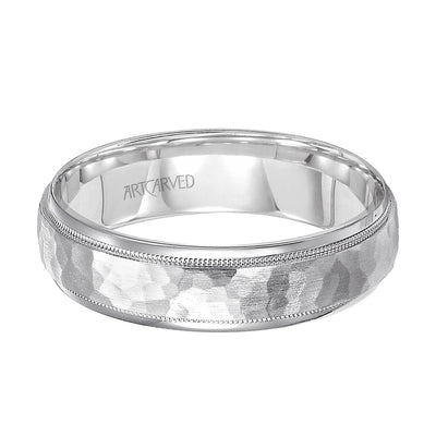 11-WV7173W6-G.00 - ARTCARVED - Comfort Fit wedding band with hammered satin finish and rolled edges Please note hand hammered styles will have slight variations due to the nature of the manufacturing process
