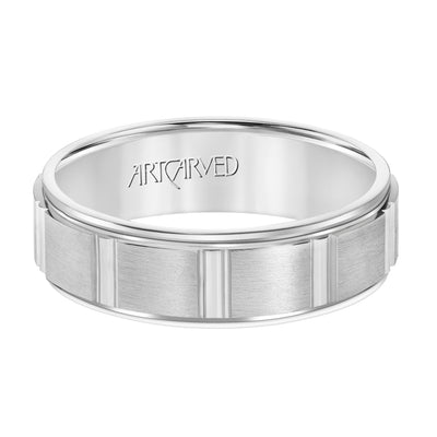 11-WV7313W-G.00 - ARTCARVED - Comfort Fit wedding band with geometric design, brushed finish and rolled edges