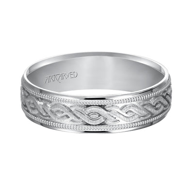 11-WV7322W-G.00 - ARTCARVED - Comfort Fit, engraved wedding band with milgrain detail and flat edgess