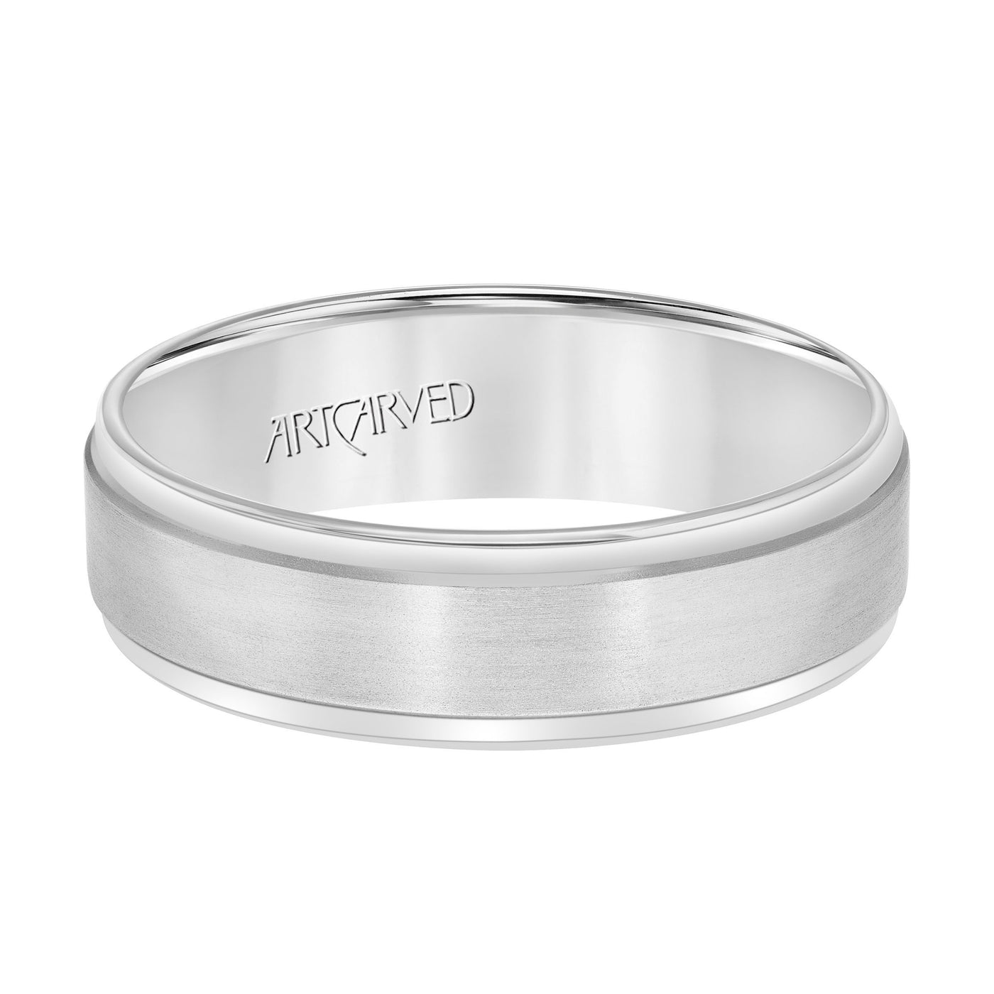 11-WV7363W6-G.00 - ARTCARVED - Comfort Fit wedding band with horizontal brushed finish and bright, rolled edges
