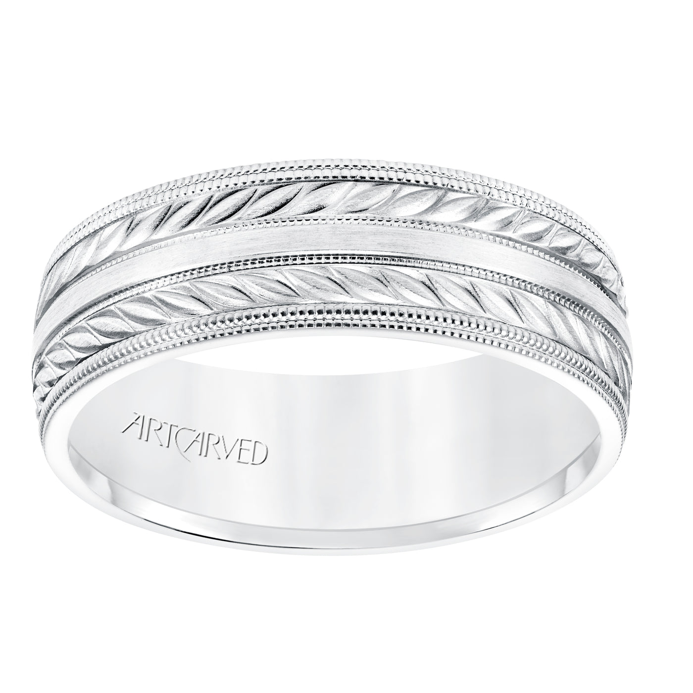 11-WV8671RW7-G.00 - ARTCARVED - 7MM Comfort Fit Wedding Band with a Wheat Motif and Milgrain Accent with Milgrain Edges