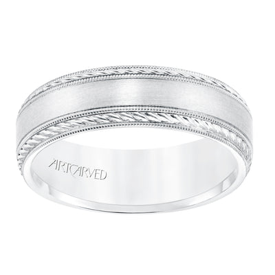 11-WV8672W65-G.00 - ARTCARVED - 6.5 MM Comfort Fit Wedding Band with Satin Finish, Rope and Milgrain Accent with Milgrain Edges
