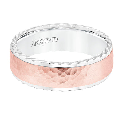 11-WV8727WR7-G.00 - ARTCARVED - 7MM Wedding Band with Hammered Finish  Rope Edge Detail and Dome Profile Please note hand hammered styles will have slight variations due to the nature of the manufacturing process
