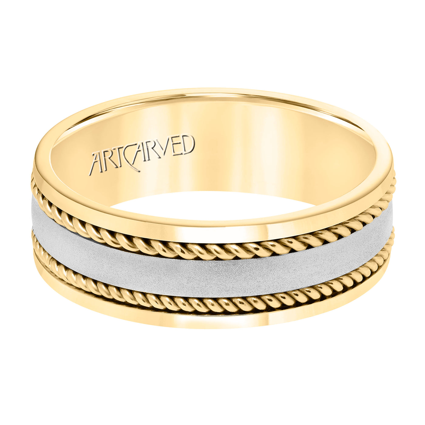 11-WV8731YW7-G.00 - ARTCARVED - 7MM Wedding Band with Satin Finish, Rope Inlay Detail and Polished Edges