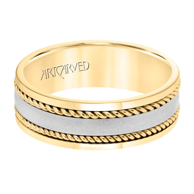 11-WV8731YW7-G.00 - ARTCARVED - 7MM Wedding Band with Satin Finish, Rope Inlay Detail and Polished Edges