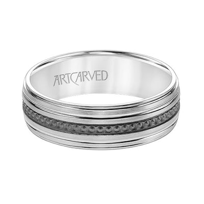 11-WV8845W7-G.00 - ARTCARVED - Mens Comfort Fit Wedding Band with Brushed Finish with Textured Black Rhodium and Polished Lines and Polished Round Edge