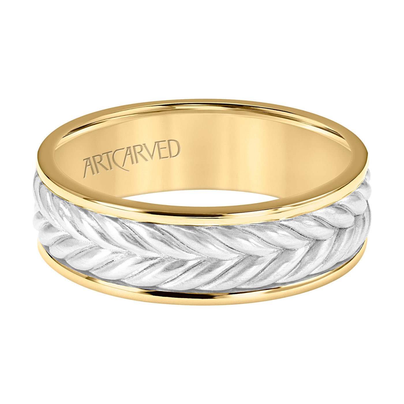 11-WV9215YW7-G.00 - ARTCARVED - 7MM Mens Wedding Band -  Brushed Finish with Braided Center Design and Round Edge
