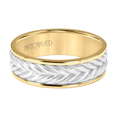 11-WV9215YW7-G.00 - ARTCARVED - 7MM Mens Wedding Band -  Brushed Finish with Braided Center Design and Round Edge