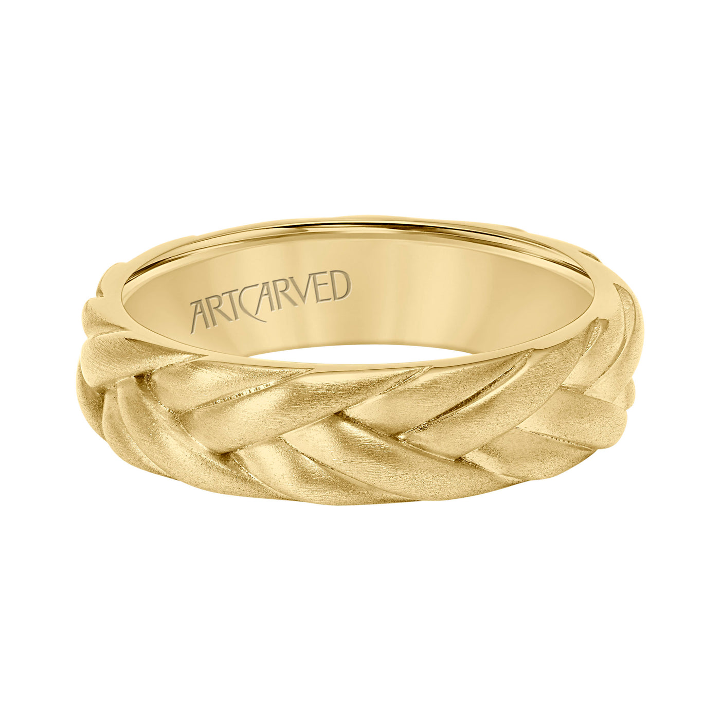 11-WV9216Y6-G.00 - ARTCARVED - 6MM Mens Wedding Band - Brush Finish with Braided Design and Flat Edge