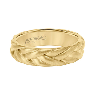 11-WV9216Y6-G.00 - ARTCARVED - 6MM Mens Wedding Band - Brush Finish with Braided Design and Flat Edge