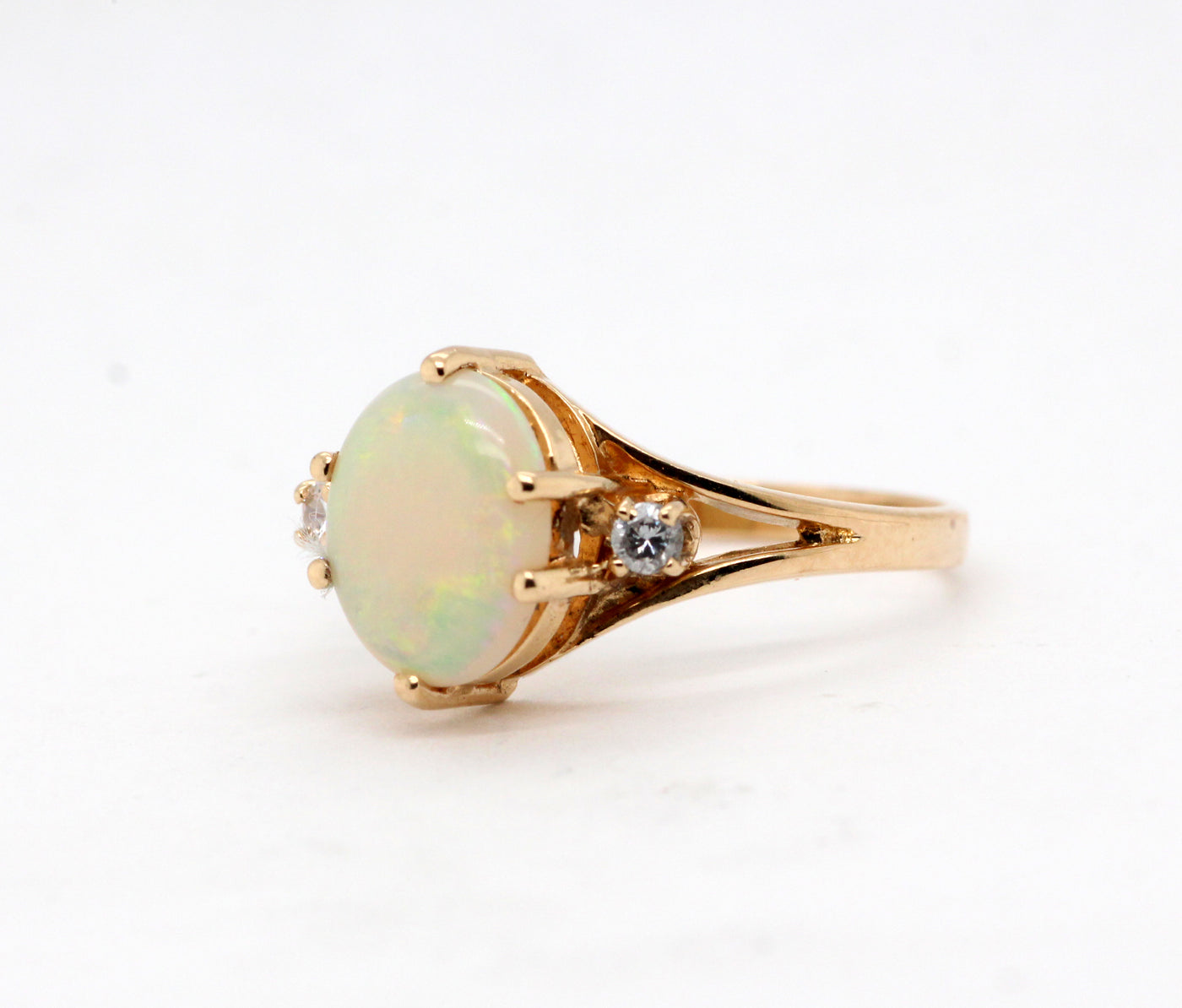 Estate 14KY 1.85 Ct Opal and Diamond Ring