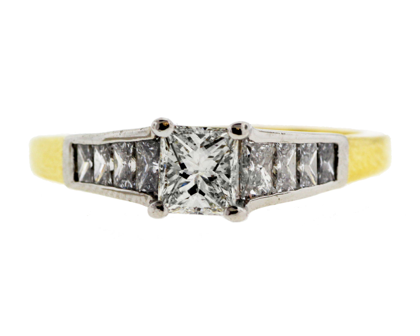 18KY/PLATINUM 1.20 CTTW DIAMOND ENGAGEMENT RING .50 CT PRINCESS CUT CE