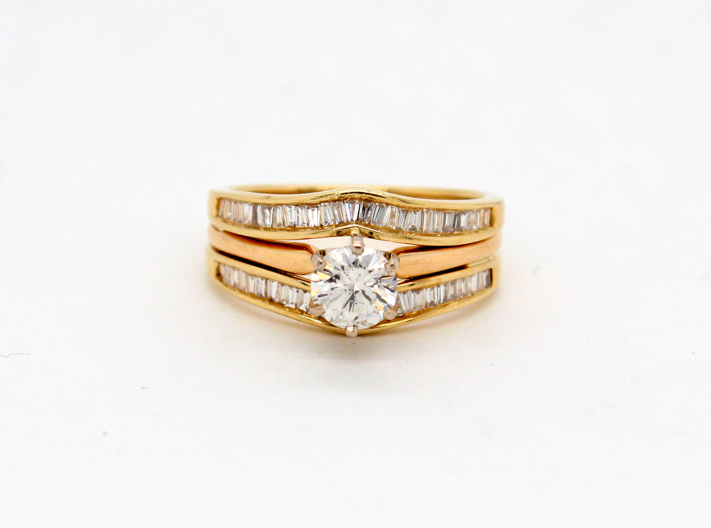 Estate 14KY 1.15 Cttw Diamond 3 piece Wedding set