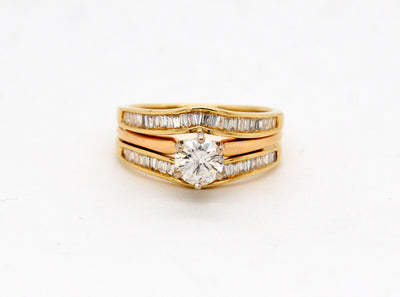 Estate 14KY 1.15 Cttw Diamond 3 piece Wedding set