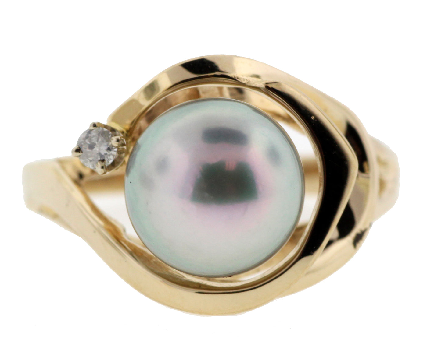 14KY 8MM GREY PEARL & .03 DIAMOND RING