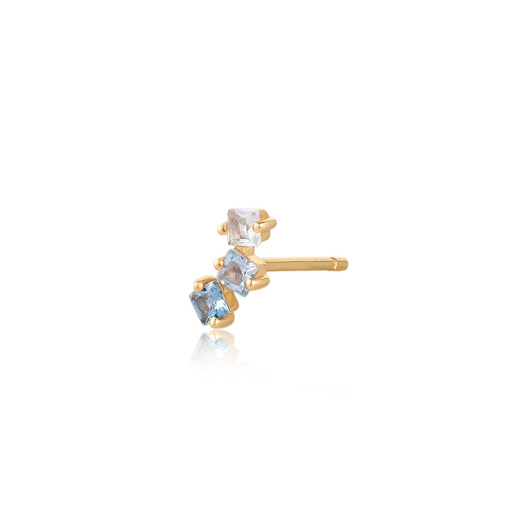 WAVE  Blue Topaz Tri Tone Stud Earring