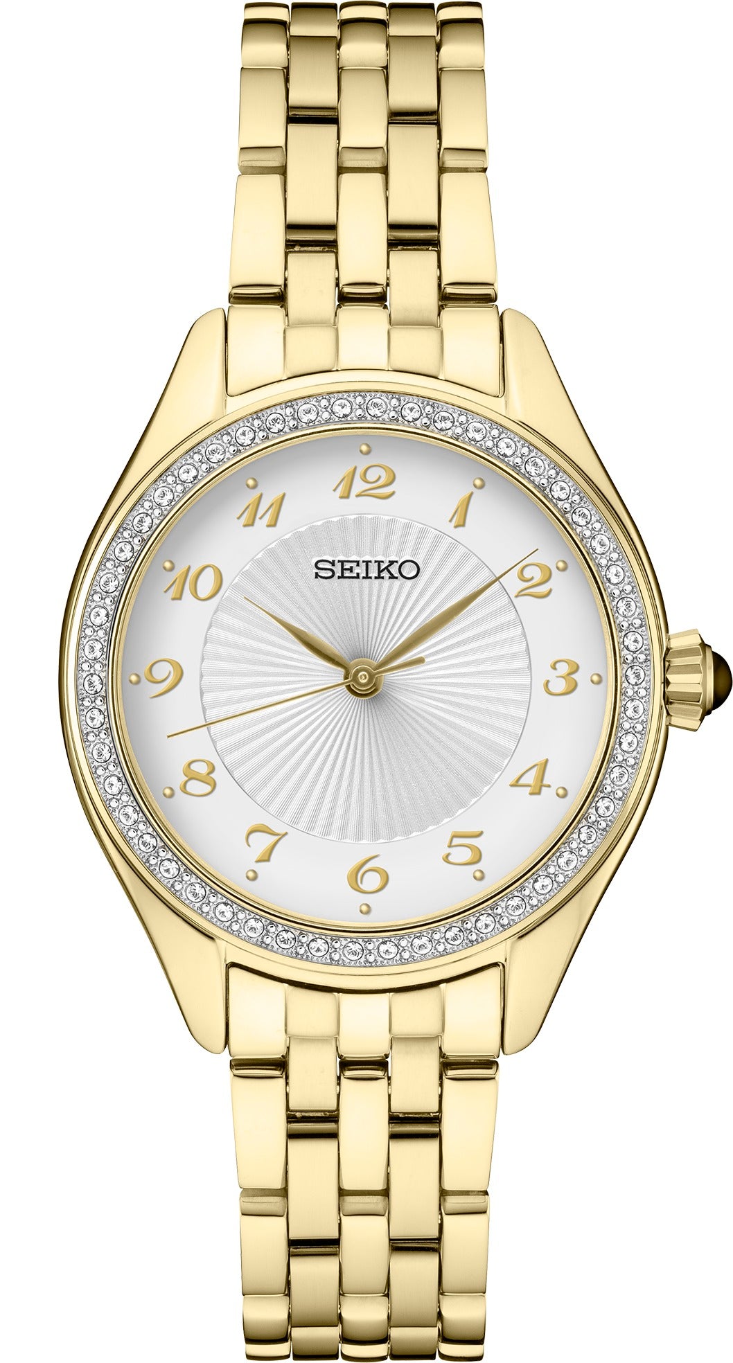 Lds Seiko Sur394 yellow Tone Crystal Bezel Watch