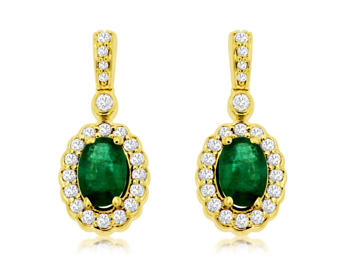 14KY .90 CTTW EMERALD AND DIAMOND EARRINGS, .33 CTTW G-SI1