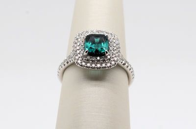 18KW 1.17 Ct Green Tourmaline and Diamond Ring, .54 Cttw