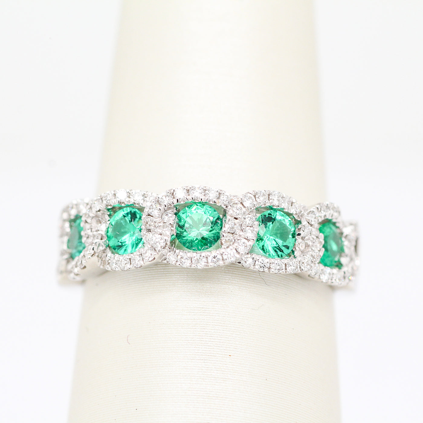 18KW .41 Cttw Emerald And .31 Cttw Diamond Ring