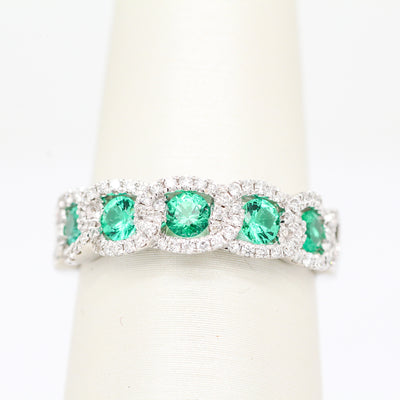 18KW .41 Cttw Emerald And .31 Cttw Diamond Ring
