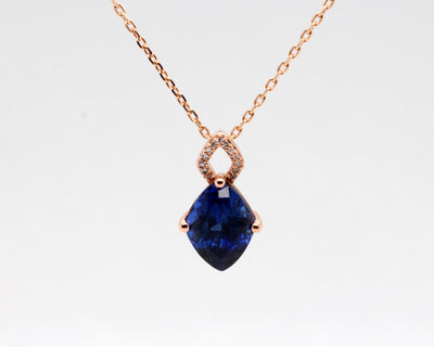 Estate 10KR 2.25 Ct Created Sapphire and Diamond Pendant
