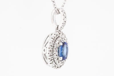 14KW .48 CT SAPPHIRE AND DIAMOND PENDANT, .20 CTTW, H-SI2