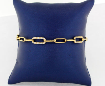 18KY Fashion Paperclip Chain Diamond Bracelet