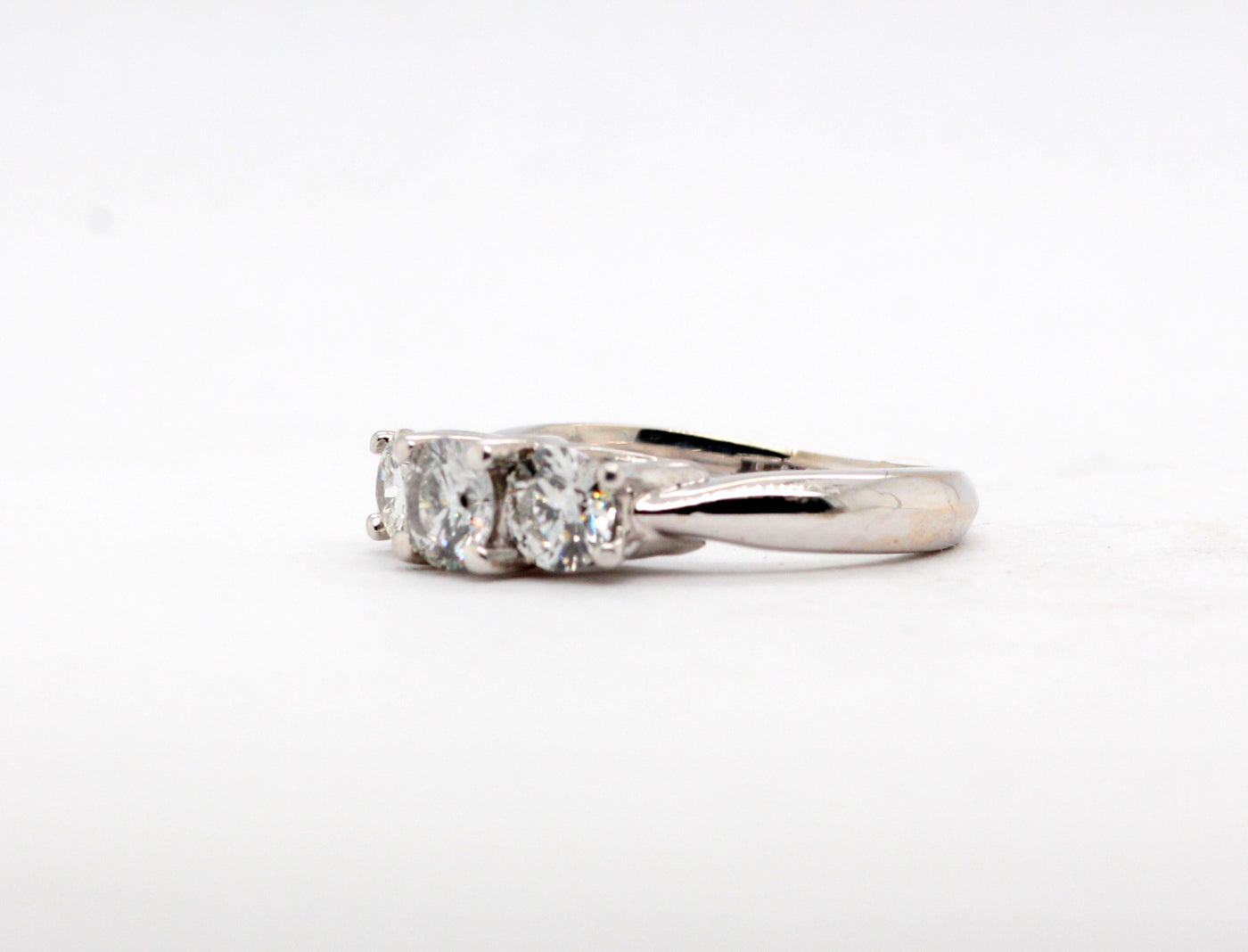 Estate 18KW 1.00 Cttw Diamond 3 Stone Ring Platinum Prongs