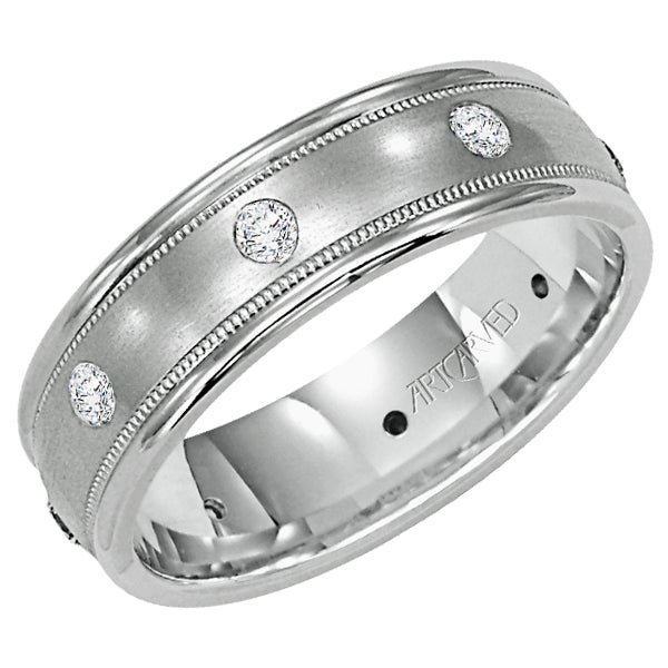 22-V5010W65-G.00 - ARTCARVED - Comfort Fit, diamond wedding band with satin finish, milgrain and rolled edges