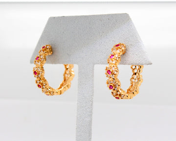 Estate 14KY .20 Cttw Ruby and .50 Cttw Diamond Hoop Earrings H in Colo