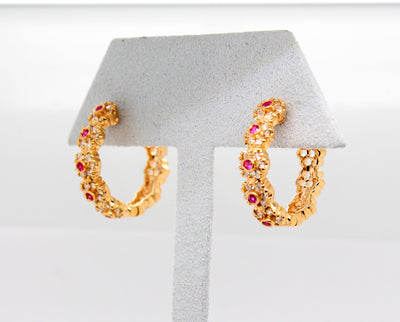 Estate 14KY .20 Cttw Ruby and .50 Cttw Diamond Hoop Earrings H in Colo