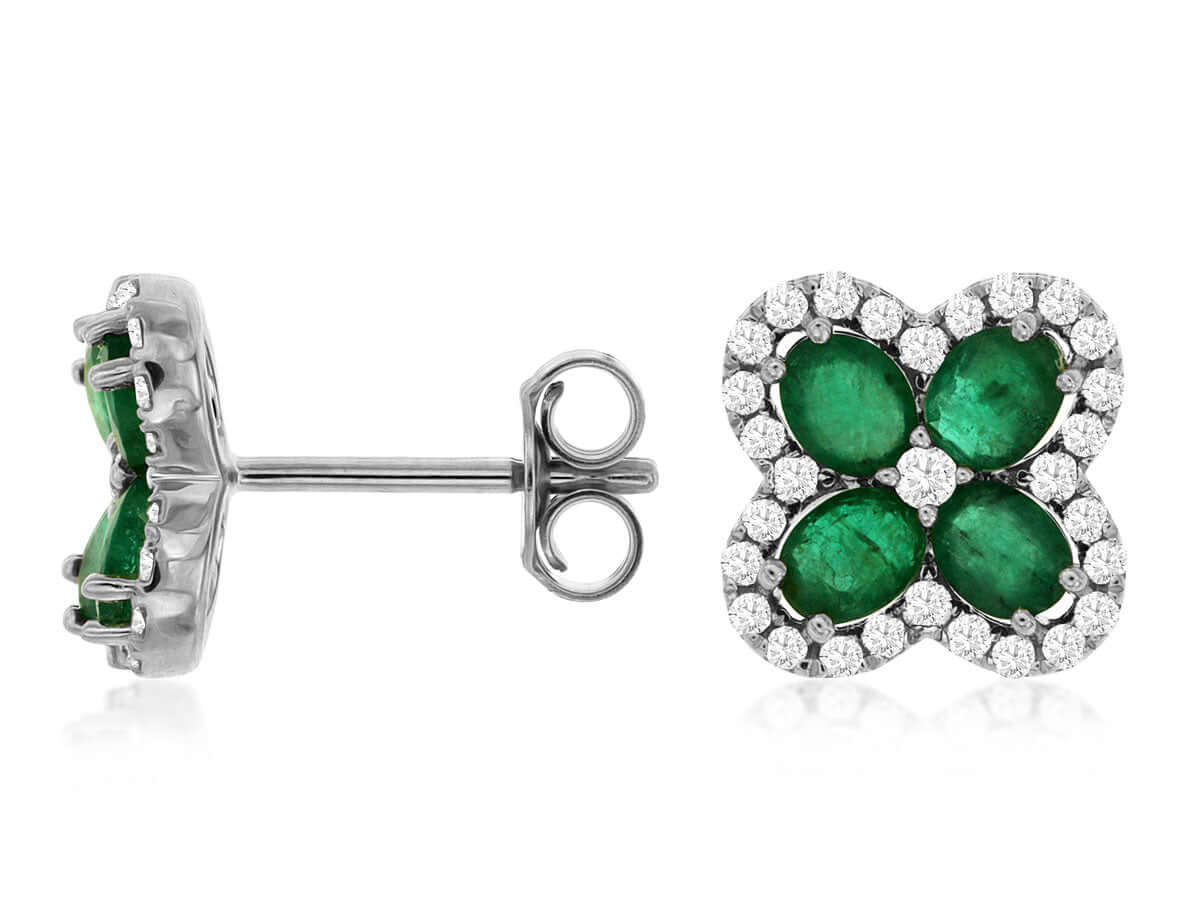 14KW 1.30 CTTW EMERALD AND DIAMOND EARRINGS, .35 CTTW G-SI1