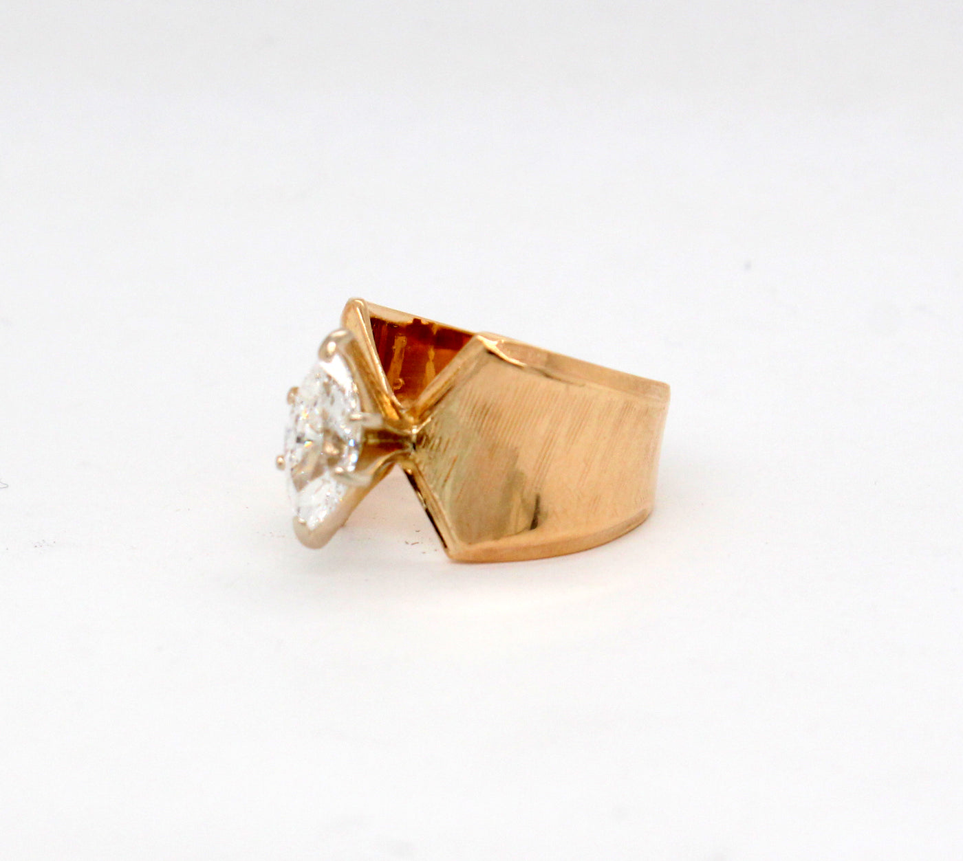 Estate 14KY .80 Ct Marquise Diamond Wide Solitaire Ring