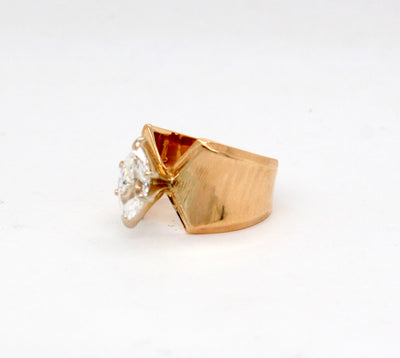 Estate 14KY .80 Ct Marquise Diamond Wide Solitaire Ring