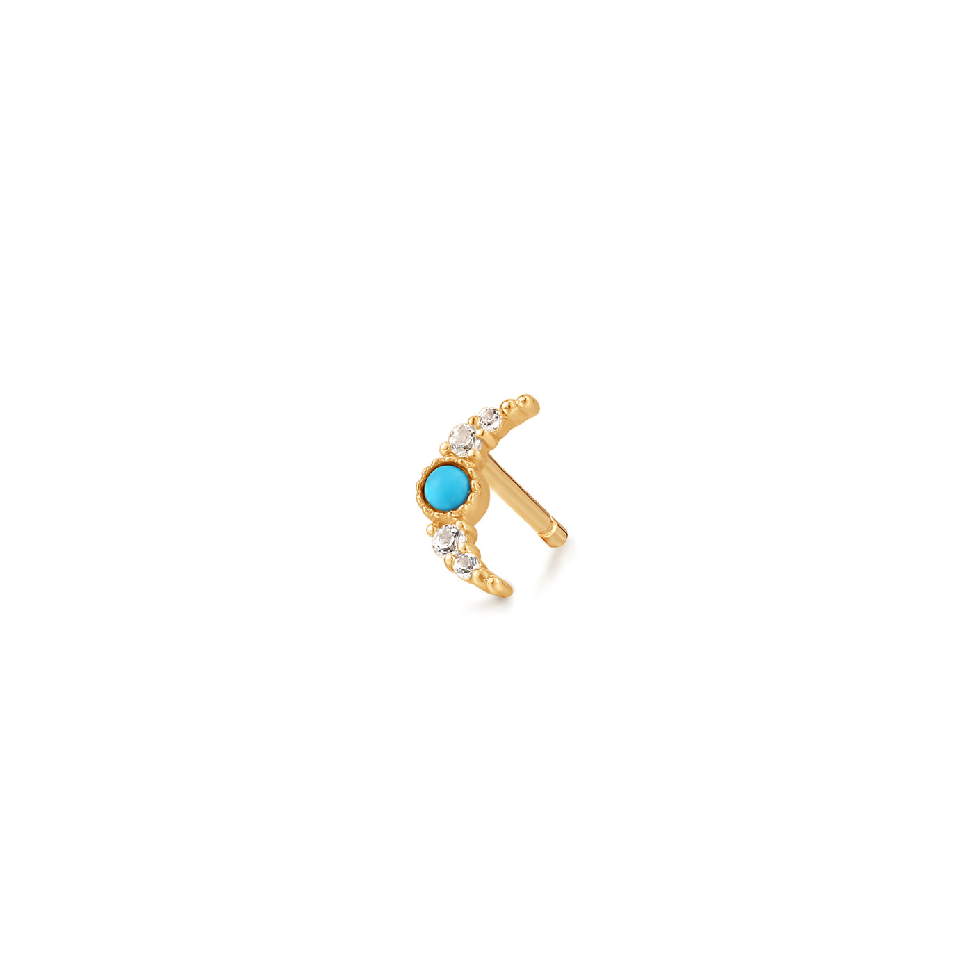 NORA  Turquoise & White Sapphire Crescent Moon Single Earring