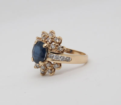 Estate 14KY 2.20 Ct Oval Sapphire and 1.00 Cttw Diamond Ring