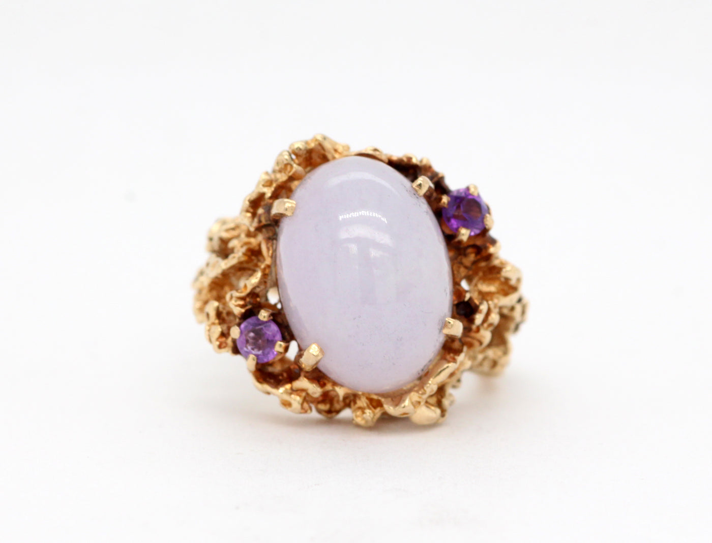 Estate 14KY 15X11 mm Lavender Jade and .16 Cttw Amethyst Ring