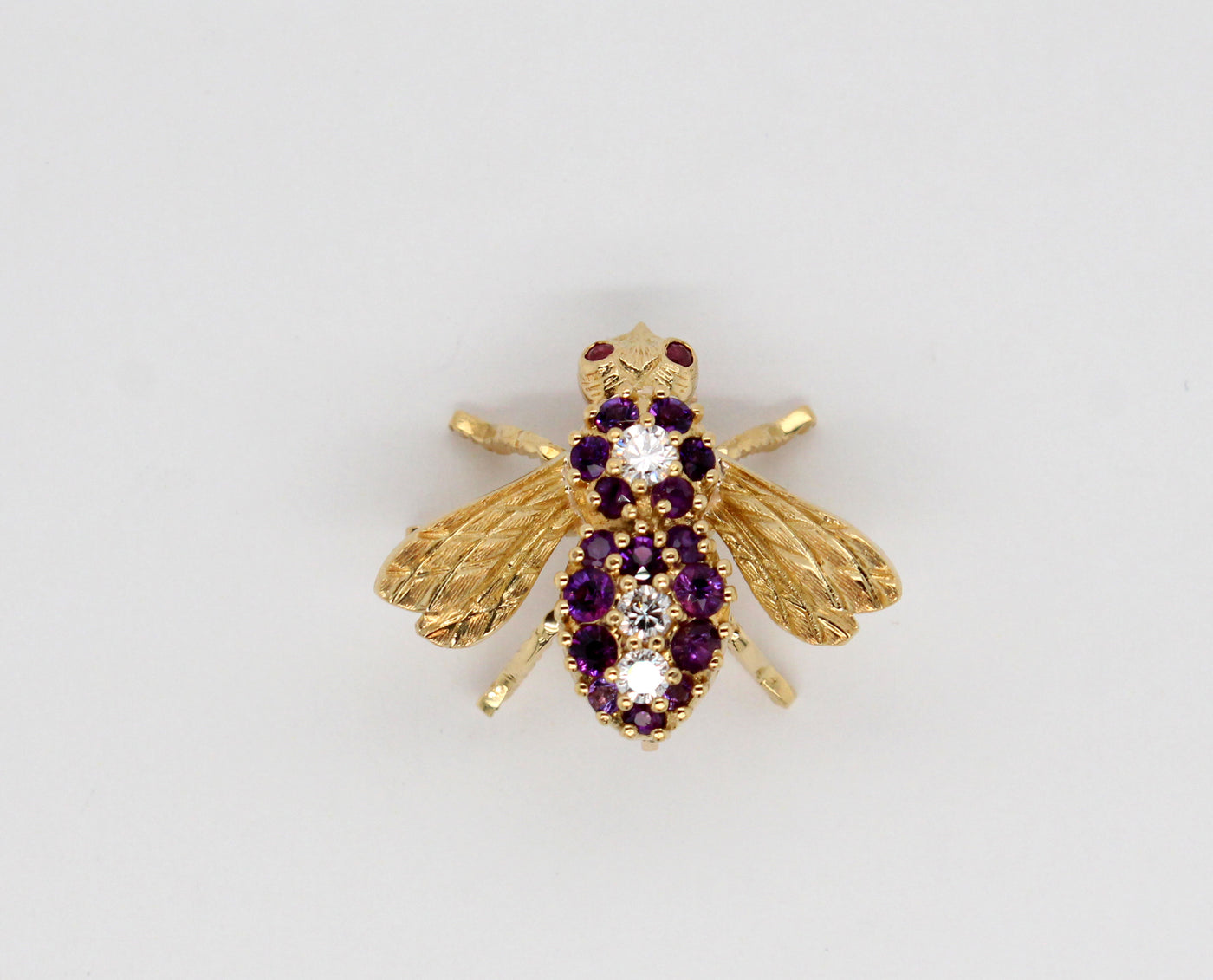 Estate 18KY .44 Cttw Amethyst, .04 Cttw Ruby, and .10 cttw Diamond Bee Pin