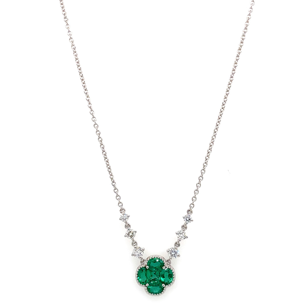 18KW .71 Cttw Emerald and .28 Cttw Diamond Necklace