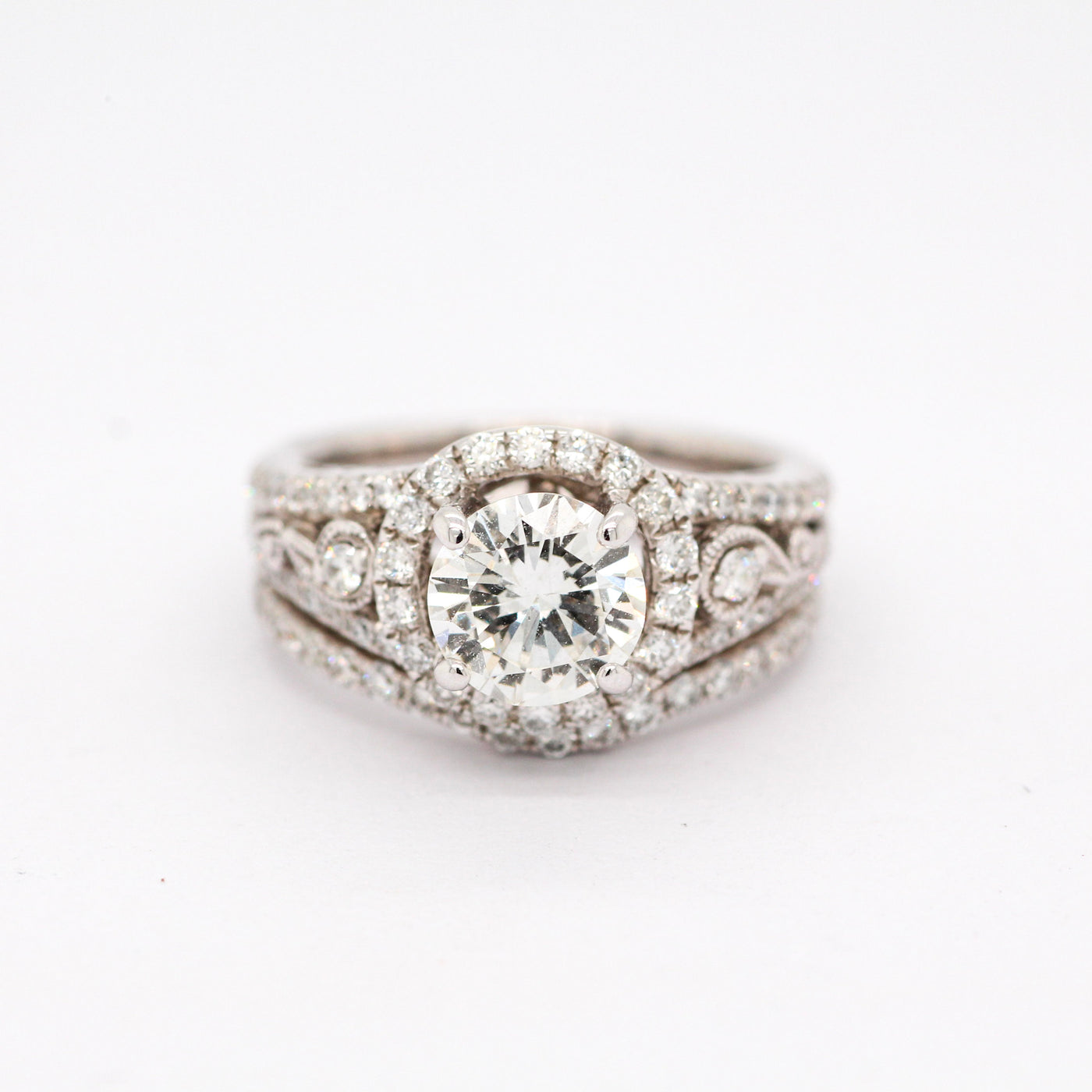 14KW 1.71 CTTW DIAMOND WEDDING SET 1.04 CT CTR H-SI1 N1100