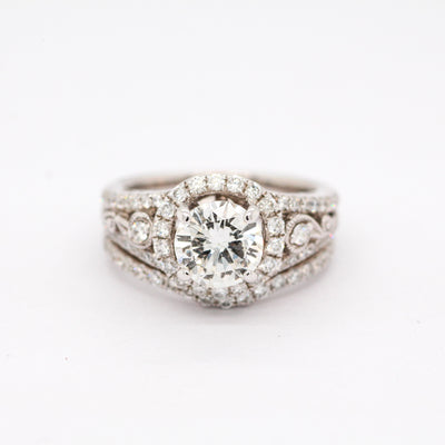 14KW 1.71 CTTW DIAMOND WEDDING SET 1.04 CT CTR H-SI1 N1100