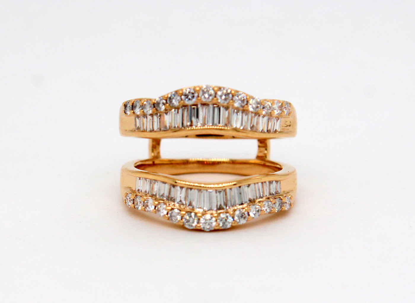 Estate 14KY 1.05 Cttw Round and Baguette Diamond Insert Ring