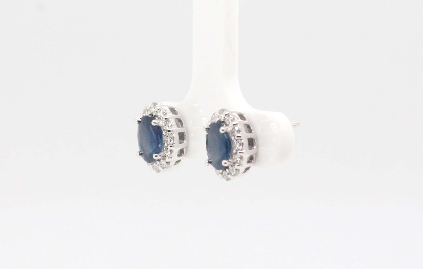14KW 2.00 Cttw Sapphire and Diamond Halo Stud Earrings