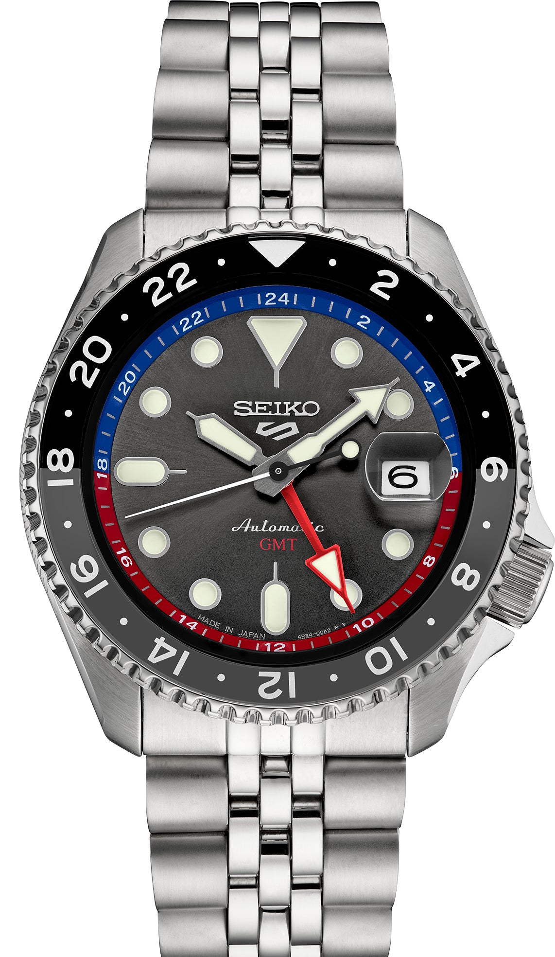 Gts Seiko Automatic GMT Charcoal Dial with Blue and Red Accents Watch