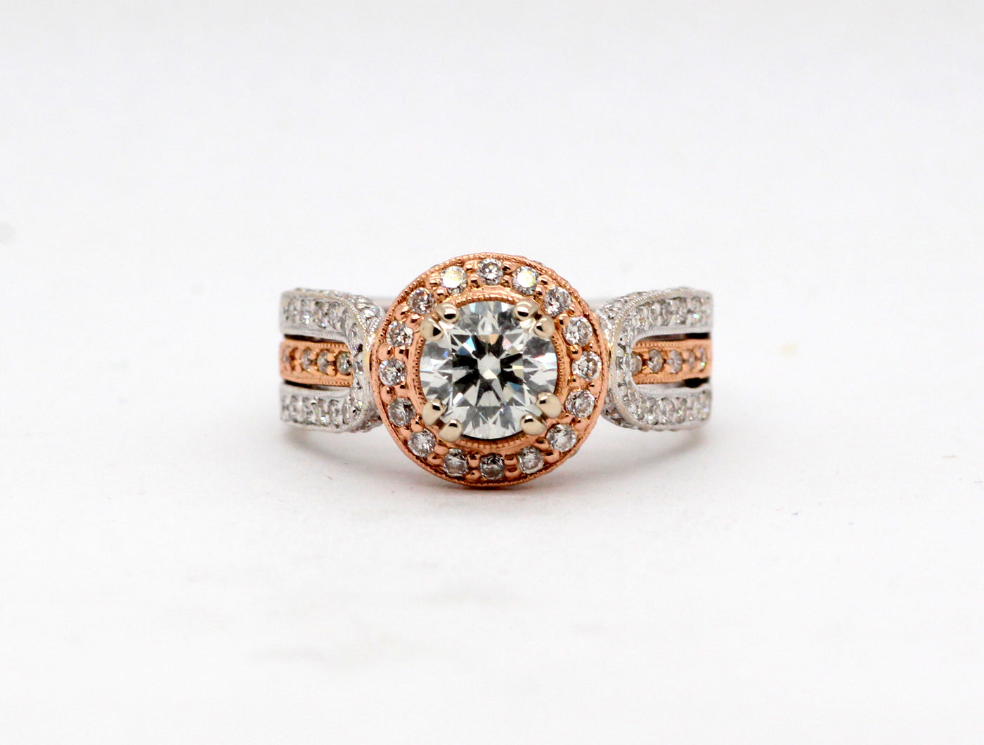 14K Two Tone 1.76 Cttw Diamond Halo Engagement Ring