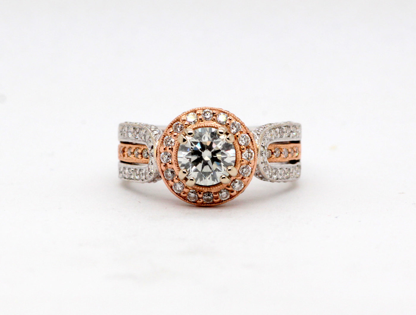 14K Two Tone 1.76 Cttw Diamond Halo Engagement Ring image