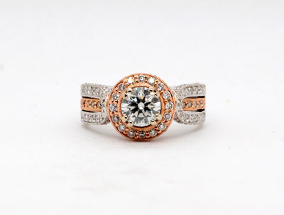 14K Two Tone 1.76 Cttw Diamond Halo Engagement Ring