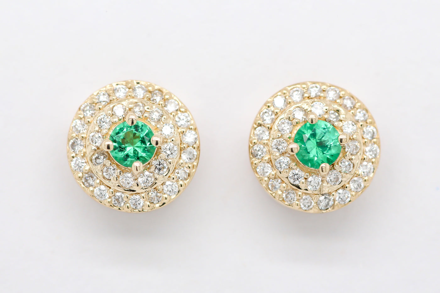 14KY .15 CTTW EMERALD AND DIAMOND EARRINGS, .20 CTTW GH-SI2