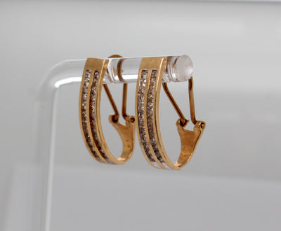 Estate 14KY .50 Cttw Diamond Hoop Earrings